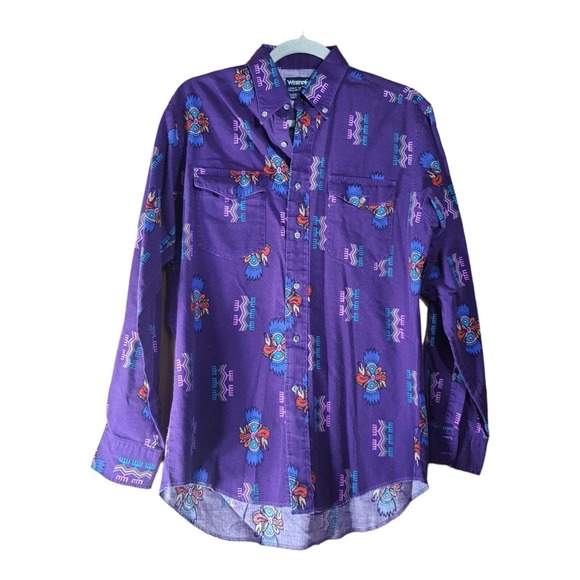 Vintage WRANGLER Cowboy Cut Western Button Down Shirt 15½ 34 X Long Single Stitc - Picture 1 of 16